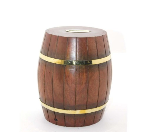 Pirinç Ahşap Fıçı Kumbara 18 Cm