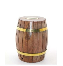 Pirinç Ahşap Fıçı Kumbara 12.5 Cm