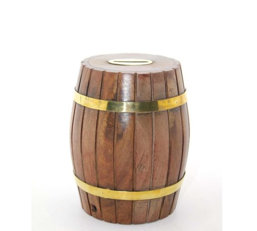 Pirinç Ahşap Fıçı Kumbara 12.5 Cm
