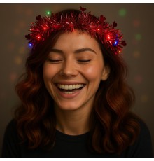 Kalp Püsküllü Gece Parıltısı 3 Modlu LED Işıklı Taç Kırmızı Renk