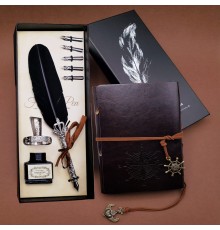 Tüylü Kalem ve Deri Defter Set