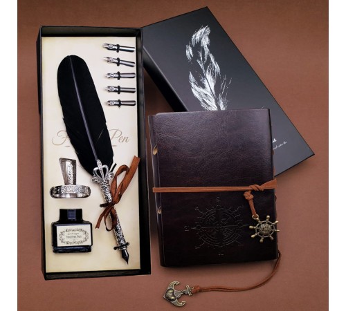 Tüylü Kalem ve Deri Defter Set