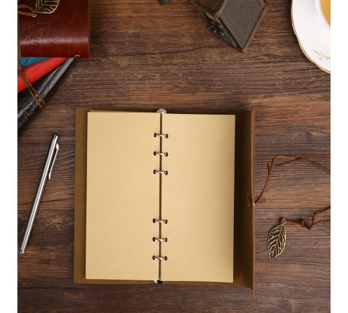 Yaprak Desenli Çizgisiz Deri Defter