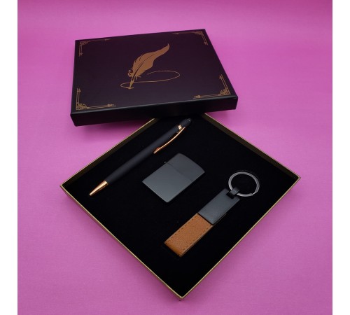 Siyah Rubber Kalem Çakmak ve Anahtarlık Set