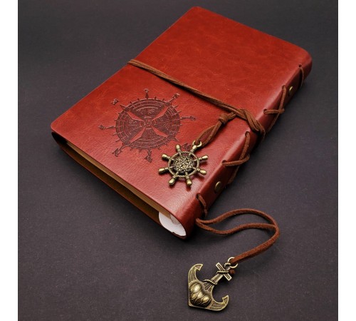 Kahverengi Pusula Temalı Deri Defter