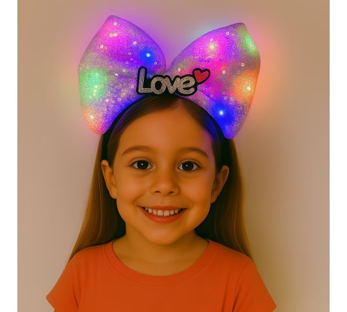 LED Işıklı Love Yazılı Mor Fiyonk Taç – Kız Çocuk Parti Tacı