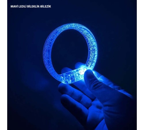 Mavi Led Işıklı Baskı Yapılabilen Pilli Bileklik Bilezik 1,5 cm Genişlik