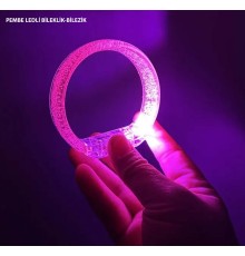 Pembe Led Işıklı Baskı Yapılabilen Pilli Bileklik Bilezik 1,5 cm Genişlik