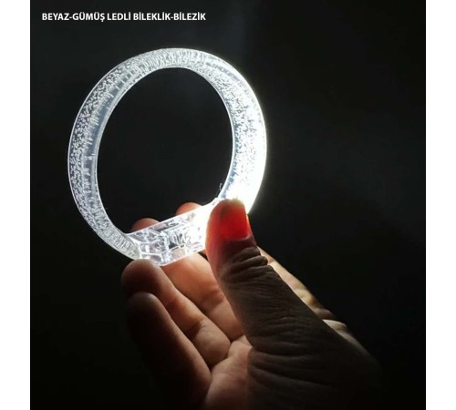 Beyaz-Gümüş Led Işıklı Baskı Yapılabilen Pilli Bileklik Bilezik 1,5 cm Genişlik