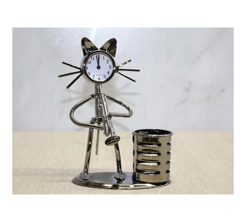 Metal Kedi Müzisyen Saat Ve Kalemlik