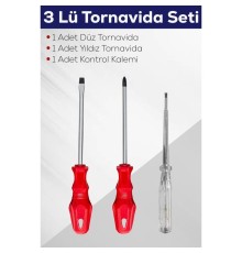 3'lü Tornavida Seti (Düz Tornavida + Yıldız Tornavida + Kontrol Kalemi)