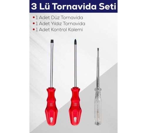 3'lü Tornavida Seti (Düz Tornavida + Yıldız Tornavida + Kontrol Kalemi)