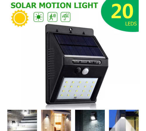 20 Ledli Hareket Sensörlü Dış Mekan Solar Lamba