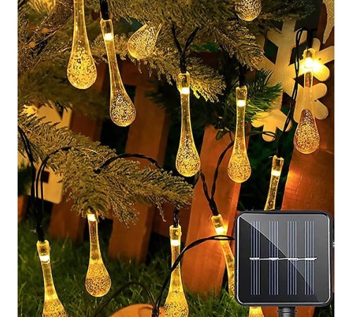 Damla Şeklinde 50 Led Güneş Enerjili Bahçe Balkon Aydınlatma 7 Metre ışık