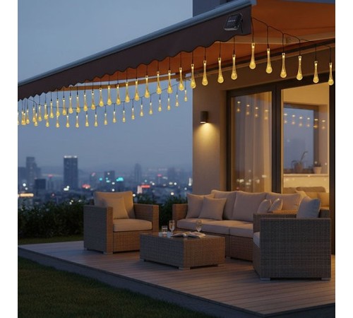 Damla Şeklinde 50 Led Güneş Enerjili Bahçe Balkon Aydınlatma 7 Metre ışık