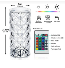 Kristal Elmas Led Dokunmatik Şarjlı Kumandalı Masa Lambası RGB