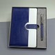 Mavi Beyaz Deri Kapaklı Defter Ve Metal Kalem Set