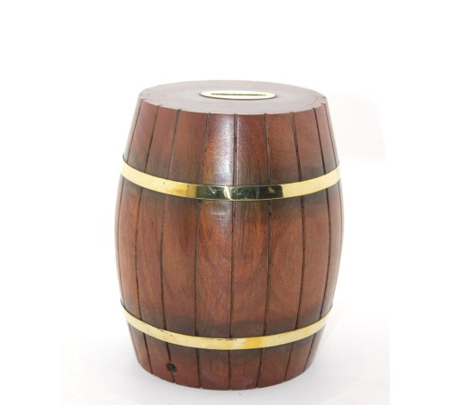 Pirinç Ahşap Fıçı Kumbara 18 Cm