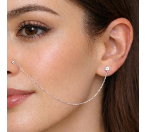 Gümüş Zincirli Burun Piercingi Küpe