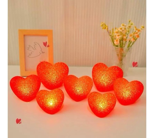 Led Işıklı Kırmızı Kalp Gece Lambası 12'li Paket