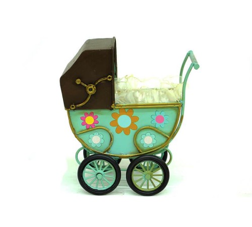 Dekoratif Metal Bebek Arabası Biblo Vintage Hediyelik