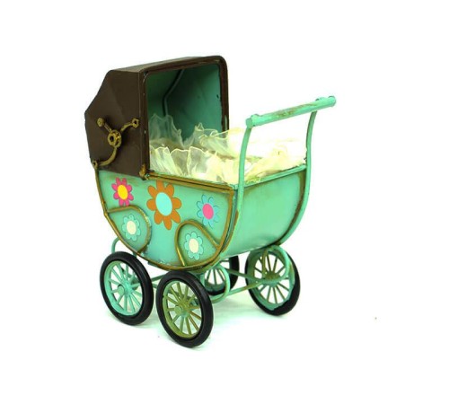 Dekoratif Metal Bebek Arabası Biblo Vintage Hediyelik