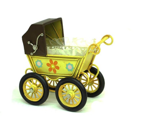 Dekoratif Metal Bebek Arabası Biblo Vintage Hediyelik