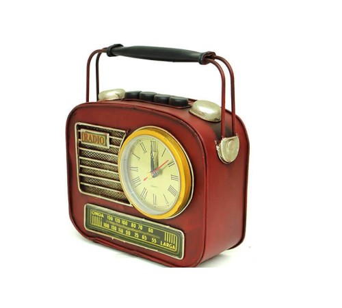 Dekoratif Metal Radyo Saatli Kumbara Vintage Biblo Hediyelik