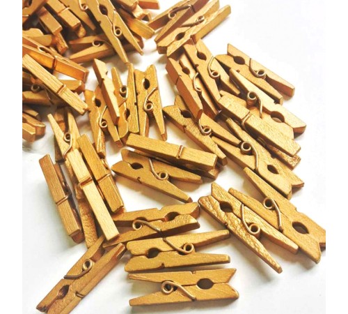 100'lü Gold Ahşap Fotoğraf Albüm  Mandal 2.5cm (10'lu Paket-1000 Adet)