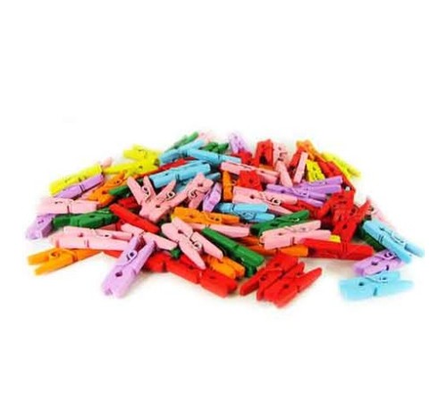 100'lü Renkli Ahşap Fotoğraf Albüm Mandal 2.5cm (10'lu Paket-1000 Adet)