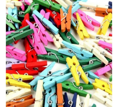 50'li Renkli Ahşap Fotoğraf Mandal 3.5cm (10'lu Paket-500 Adet)