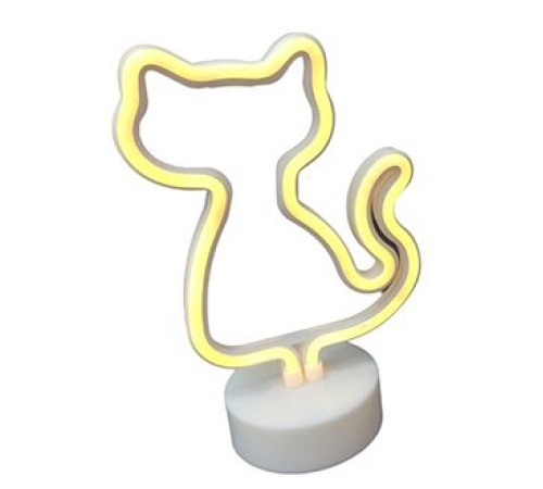 Neon Işıklı Kedi Lamba USB+Pil Dekoratif Aydınlatma