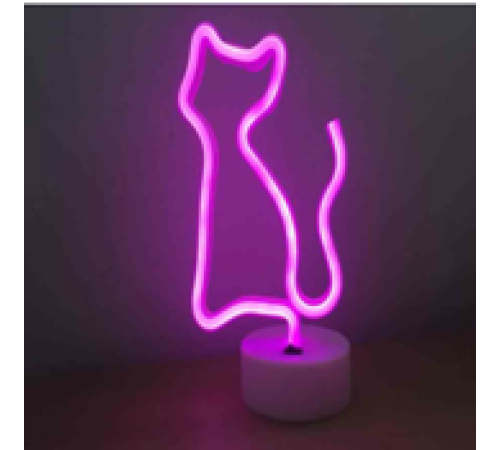 Neon Işıklı Kedi Lamba USB+Pil Dekoratif Aydınlatma