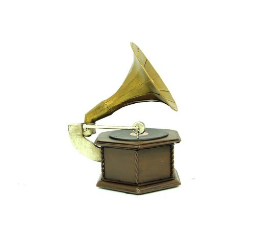 Dekoratif Metal Gramofon Kutu Obje Vintage Hediyelik