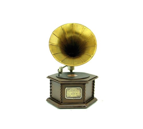 Dekoratif Metal Gramofon Kutu Obje Vintage Hediyelik