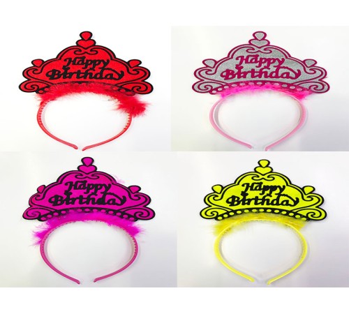 Parti Aksesuar Happy Birthday Yazılı Neon Renk Taç 12 Adet