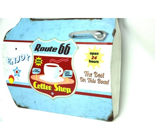 Dekoratif Route 66 CoffeeTemalı Mavi Araba Kapısı Ayna