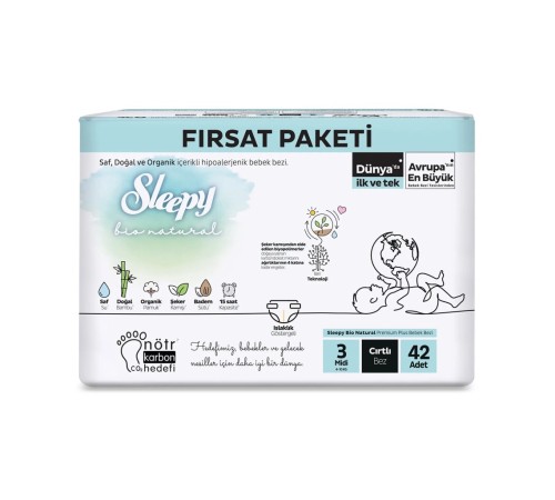 Bio Natural Bebek Bezi Fırsat Paketi 3 Beden 4-10 Kg 42 Adet
