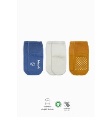 3'Lü Basic Kaymaz Penye Soket Çorap 10107 İndigo Ekru Hardal