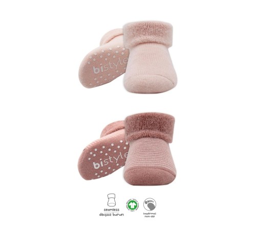 2'Li Çemberli Kaymaz Havlu Soket Çorap 10503 Pudra Pembe