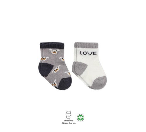 2'Li Love Dog Penye Soket Çorap 10118 Gri