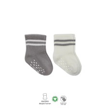 Çemberli Kaymaz Soket Çorap 2'Li BS10125 Gri Ekru