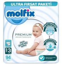 Premium Bebek Bezi Ultra Fırsat Paketi 3 Beden 4-9 Kg 94 Adet