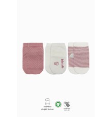Puanlı Kaymaz Penye Soket Çorap 3'Lü BS10108 Pudra