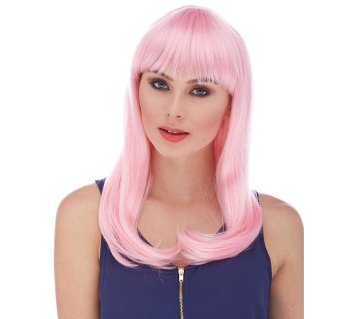 Soft Pembe Renk Uzun Düz Parti Peruğu