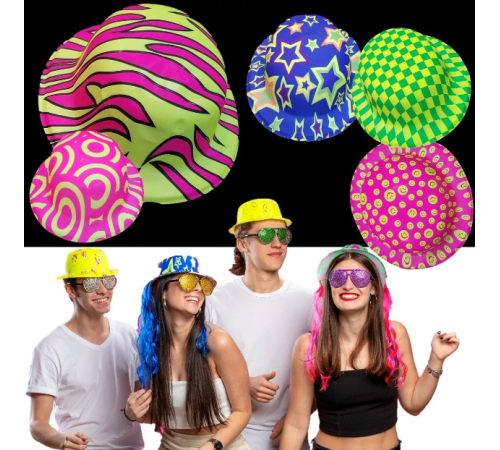 Farklı Desenlerde Plastik Neon UV Işık Parti Şapkası 1 Adet