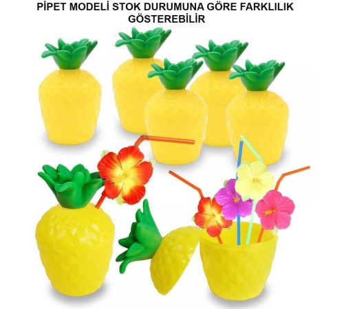 Ananas Hawaii Luau Aloha Pipetli İçecek Kabı Bardak 10x13 cm 1 Adet