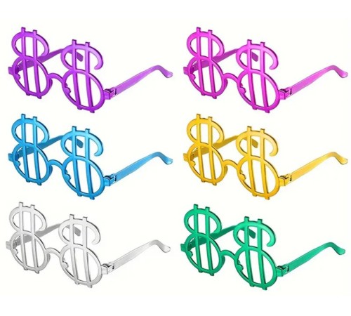 Dolar Şekilli Metalize Parti Gözlüğü 6 Adet