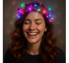 Kalp Püsküllü Gece Parıltısı 3 Modlu LED li Işıklı Taç Fuşya Renk