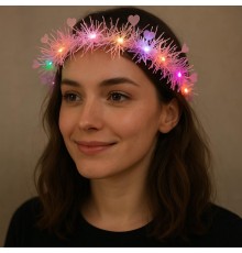 Kalp Püsküllü Gece Parıltısı 3 Modlu LED li Işıklı Taç Pembe Renk